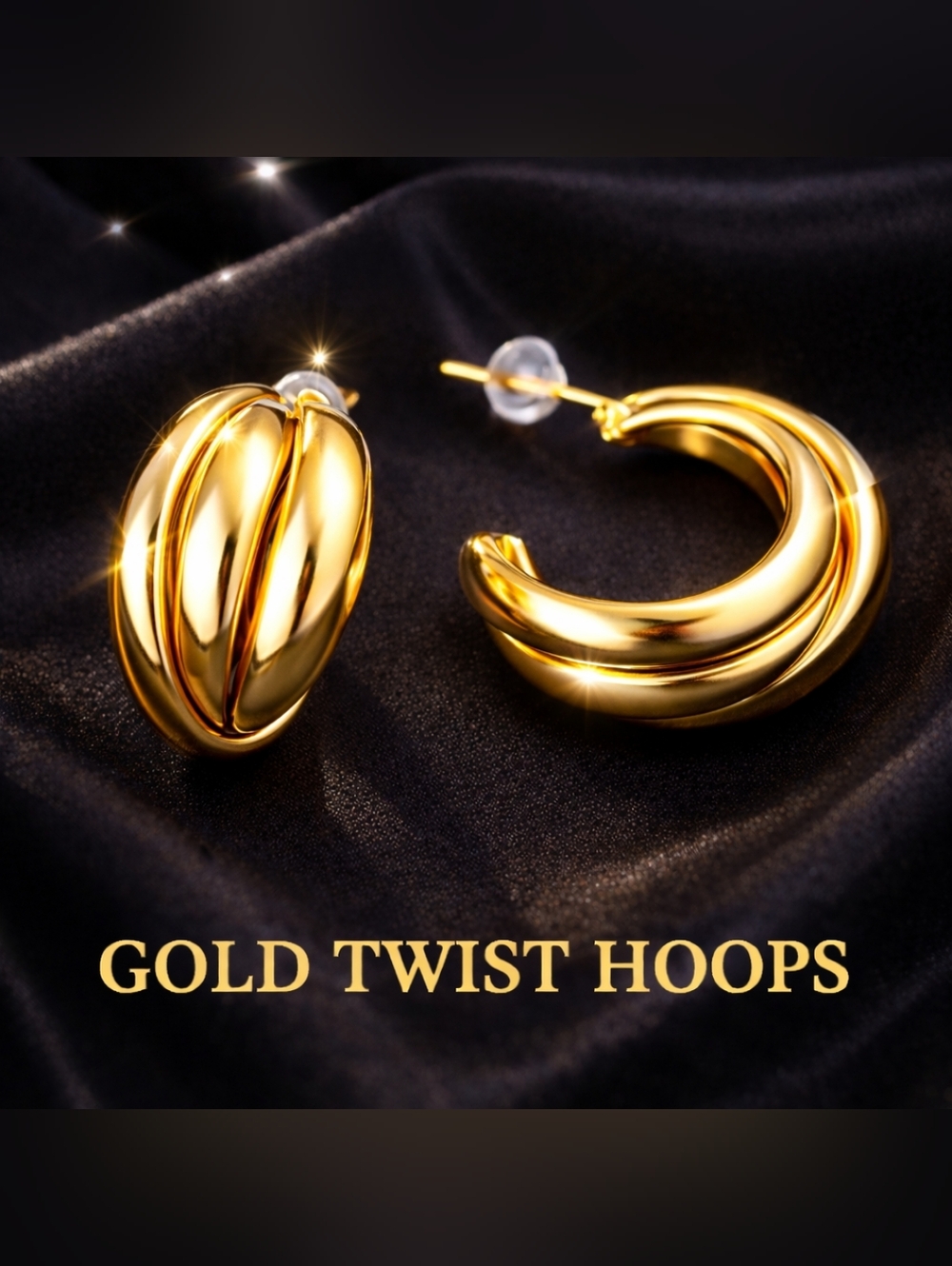 Gold Twist Hoop Earrings | Chunky Triple Layer Hoops | Minimalist Statement Jewe
